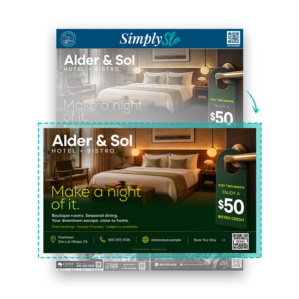 Double Spotlight advertisement shown on a Simply SLO mailer